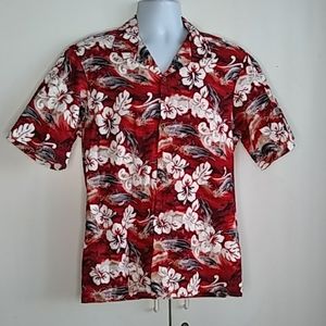HAWAII Hawaiian Shirt Size L Red Dolphins